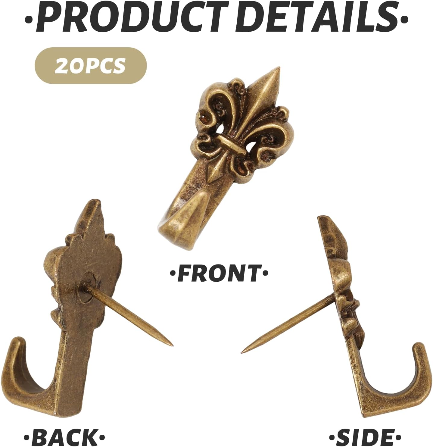 Zinc Alloy Pin Hooks Picture Hanging / Bronze / Set of 20