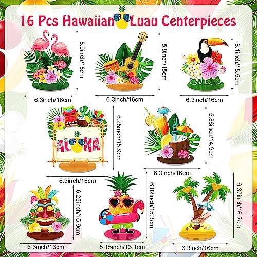 Namalu 16 Pcs Hawaiian Table Decorations Luau Table Centerpieces Aloha Tiki for Tropical Pineapple Centerpieces Hawaii Theme Summer Beach Birthday Party Supplies(Hawaiian Theme)