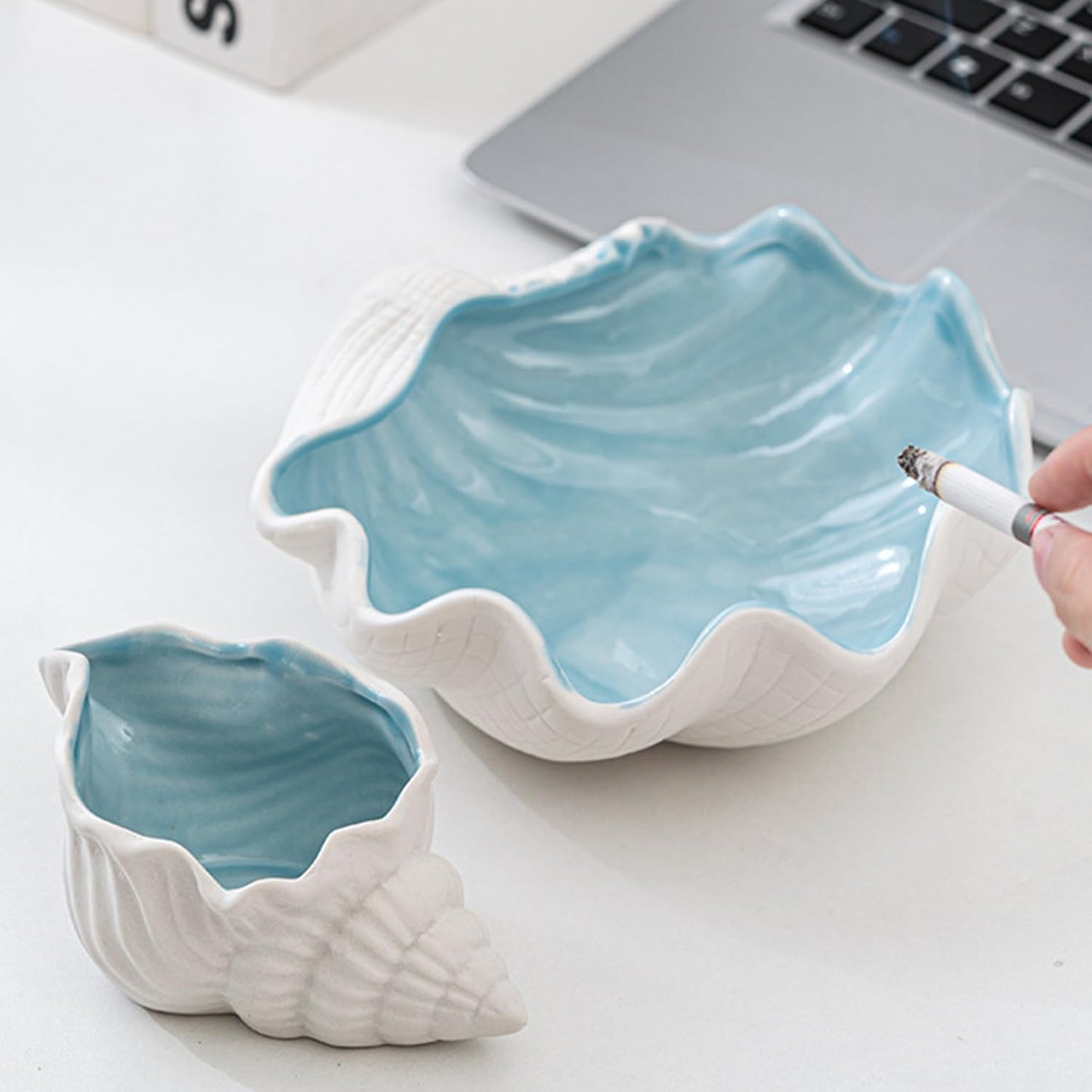 Large Shell Jewelry Dish Tray Ceramic Seashell Bowl Decorative / Shell Jewelry Tray / 6.7 x 7 x 2.4