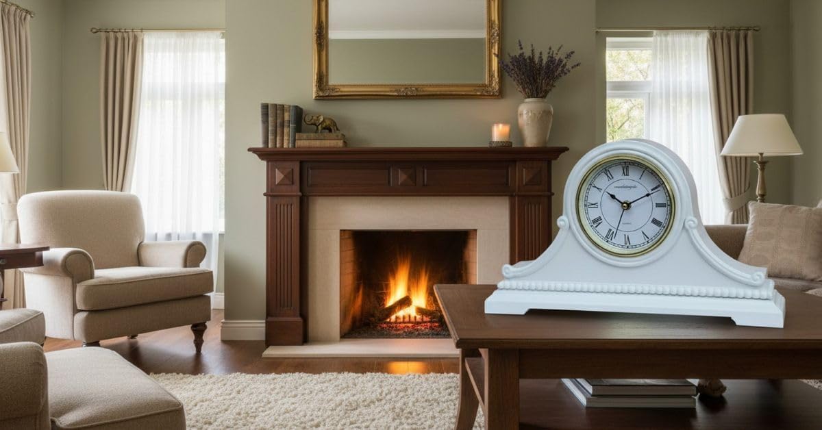Mantel Clocks, Battery Operated, Silent Wood Table Clock with Westminster Chimes On The Hour, Solid Wooden Shelf
