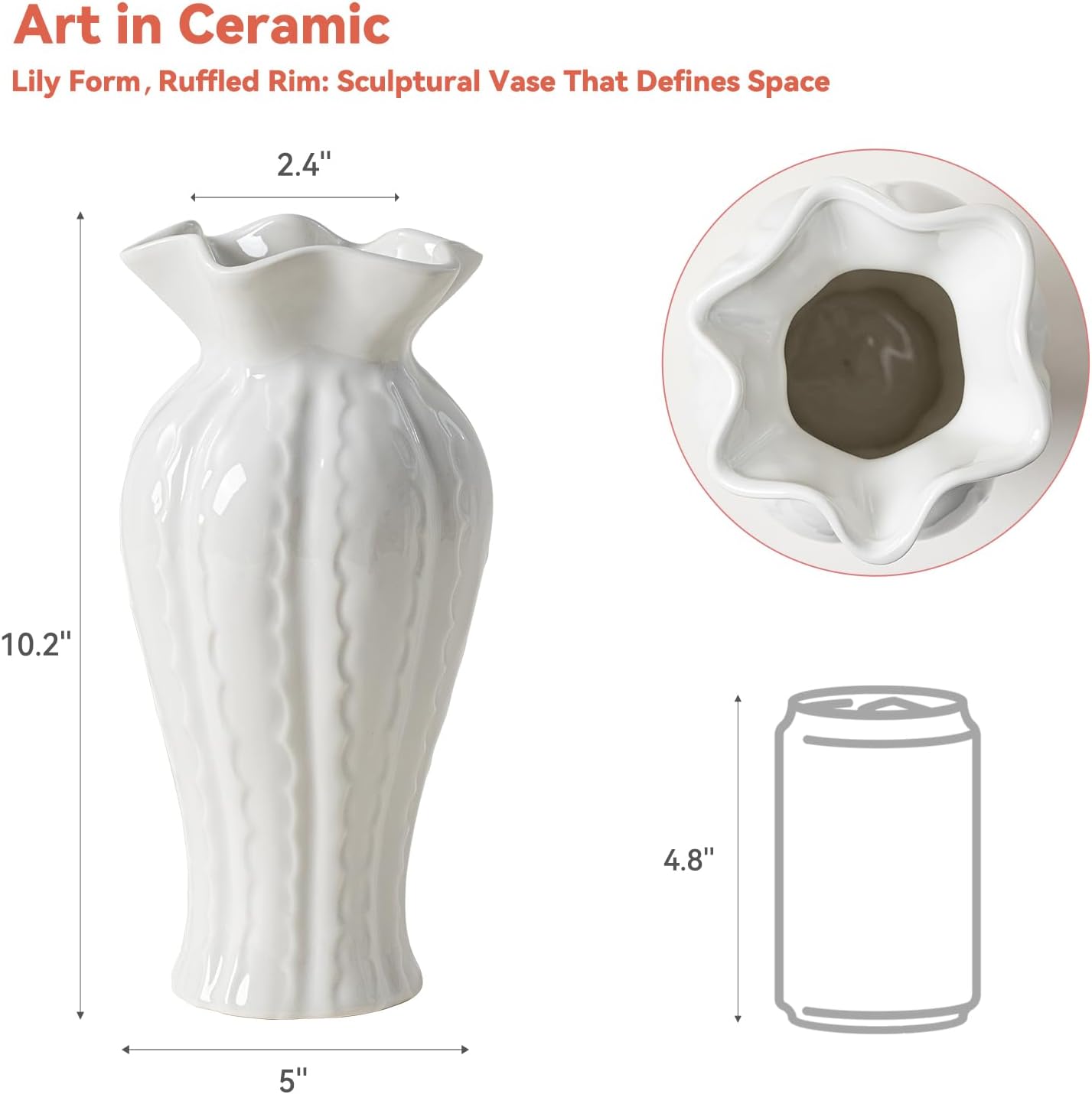 Elegant Lily Ceramic Flower Vase / Glossy / White