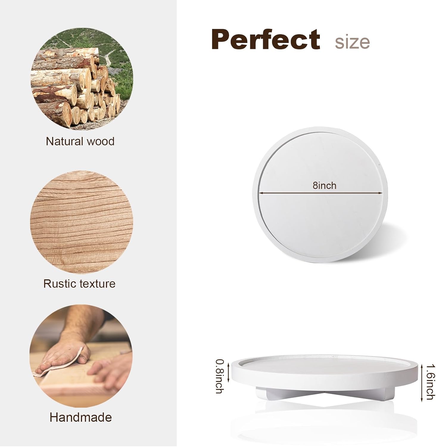 Round Decorative Tray Wood Bathroom Counter Organizer Farmhouse Kitchen Decor / White / Set of 8