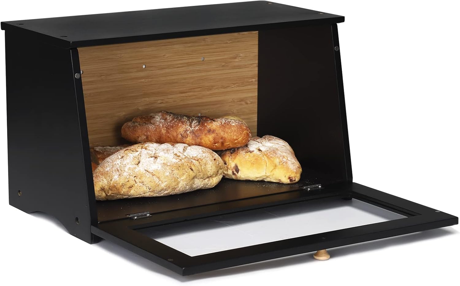 HOMEKOKO Wooden Bread Box for Kitchen Countertop, Single Layer, Black | Bamboo, Large Capacity, Bread Food Storage Bin