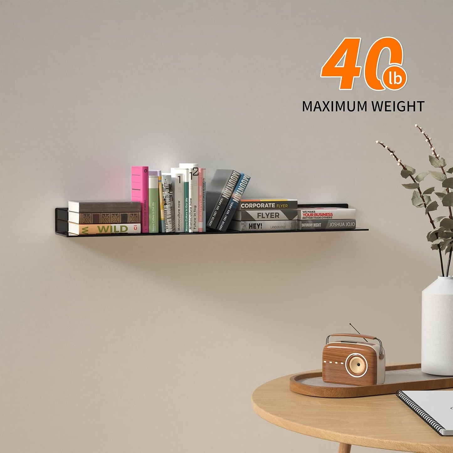 Sezanrpt 36 Inches Acrylic Wall Shelves 2 Pack, Floating Shelf for Wall Mounting, Acrylic Display Ledges for Funko Pop