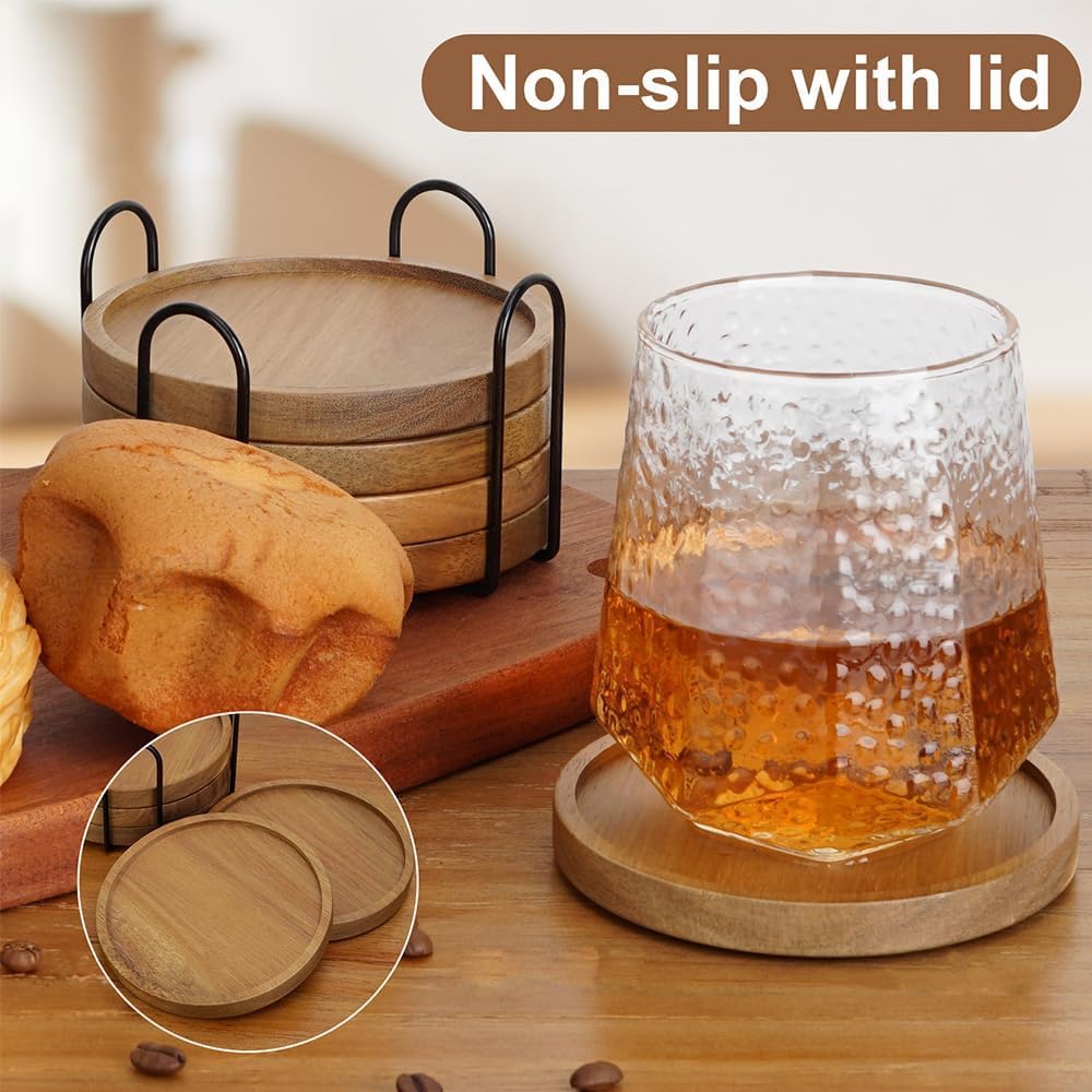 Holder / Acacia Wood Coasters / Set of 5