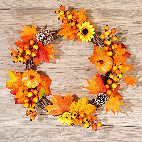 6 Pack Artificial Maple Leaves Branches Autumn Pumpkin Berry Twig Stem Orange Fall Stems Fake Artificial Flower Picks for Thanksgiving Christmas Harvest Festival Decoration DIY Floral Arrangements
