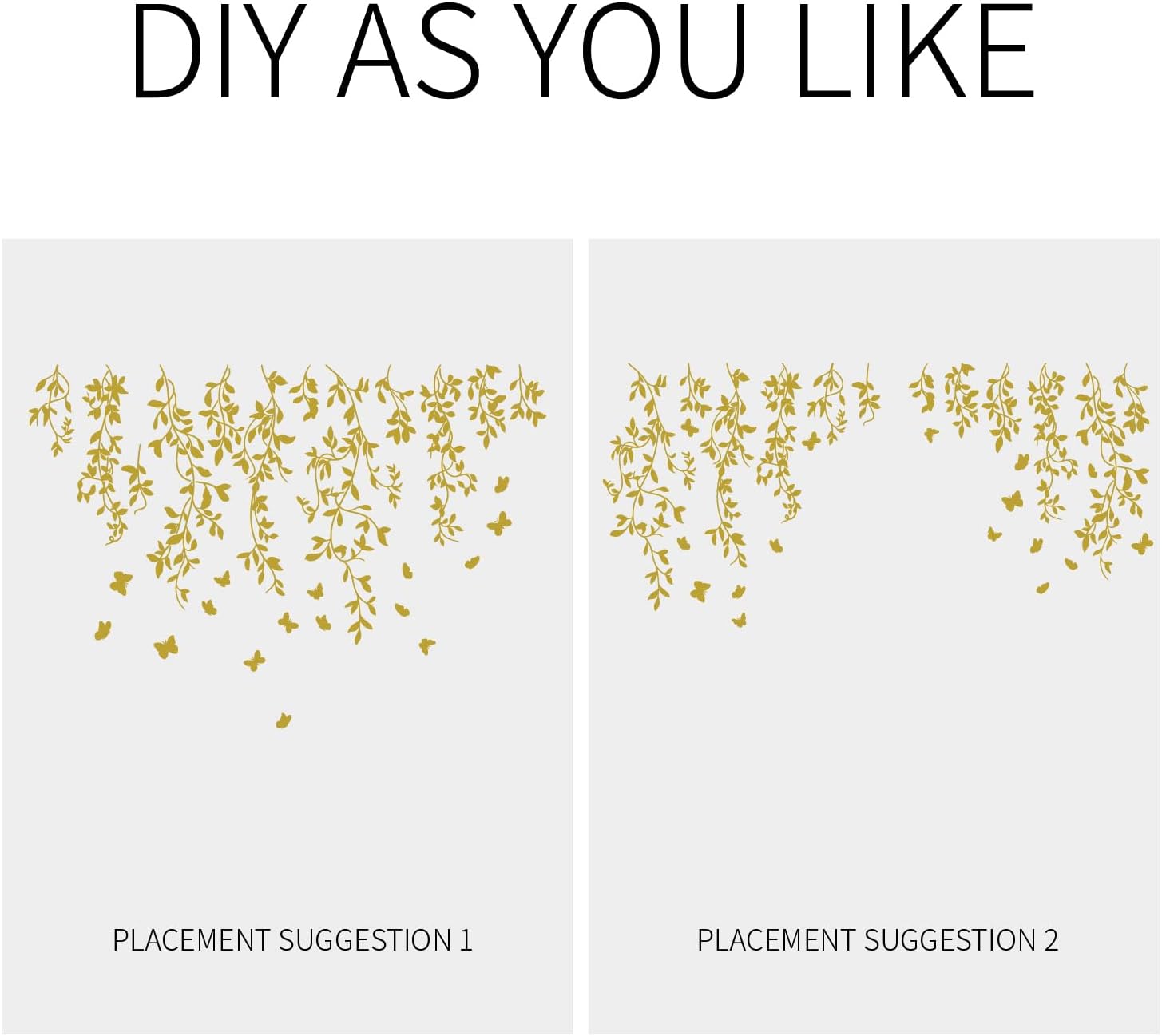 Metallic Wall Decals Peel and Stick Large Wall Stickers Large Sketch Minimal / Hanging Vines / Gold
