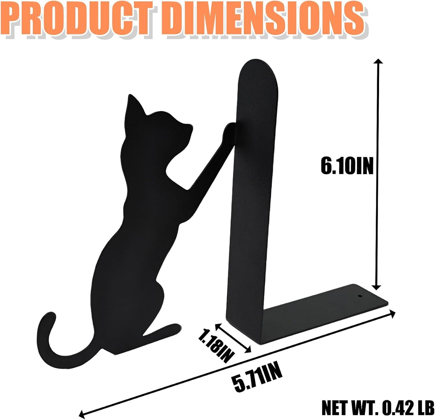 Metal Cat Shaped Bookends Pair / Cat Style 2 / Black