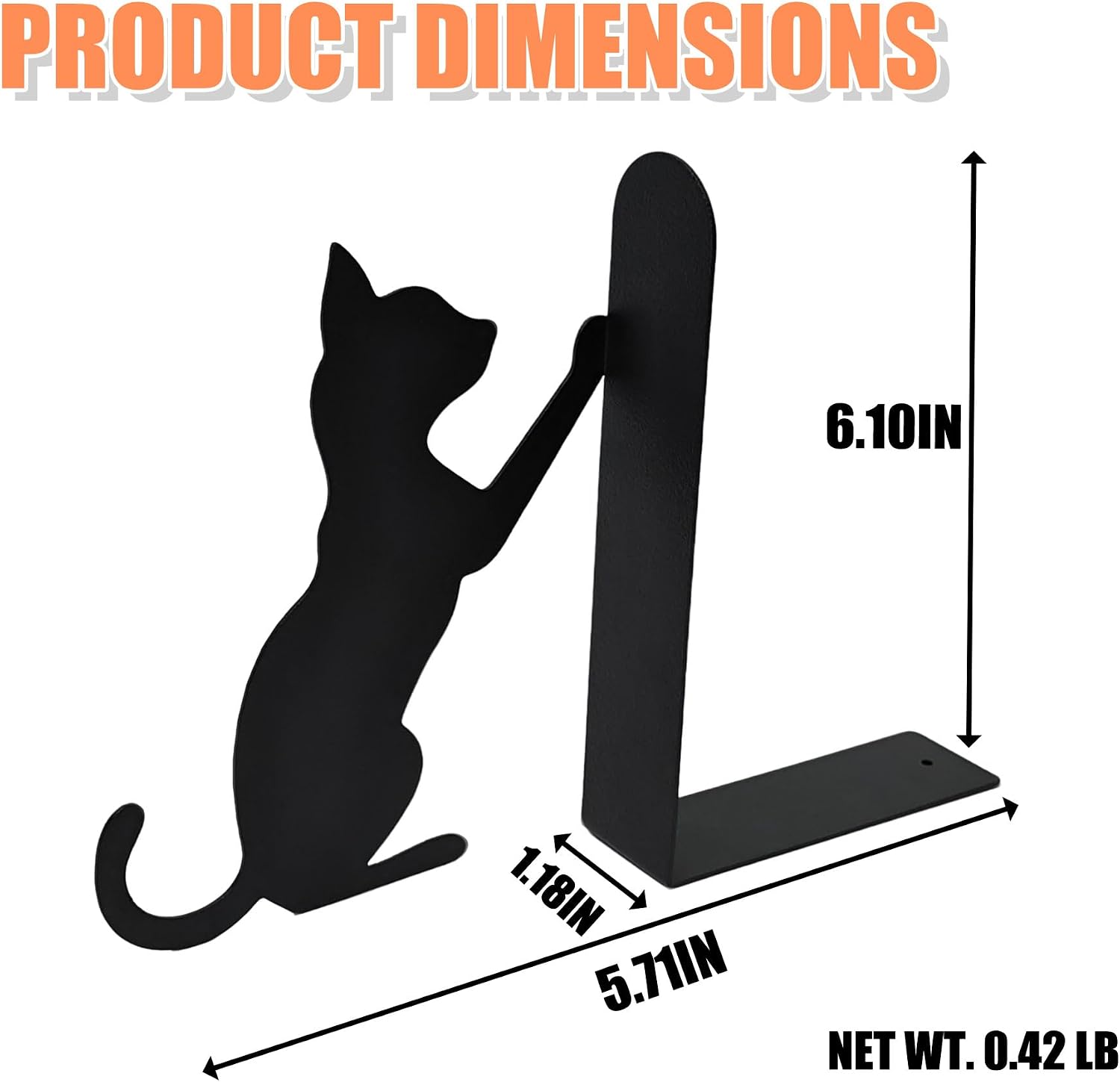 Metal Cat Shaped Bookends Pair / Cat Style 2 / Black