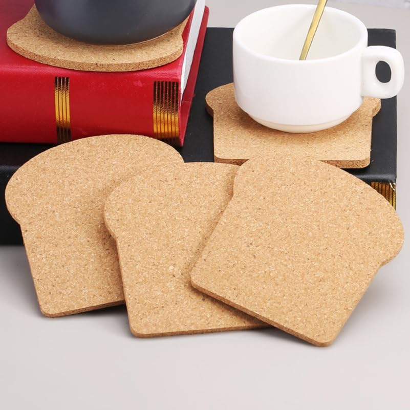 Toast Shaped Cork Coasters Heat-Resistant Cup Mats / 3.93 x 3.93 x 0.19 / Set of 10