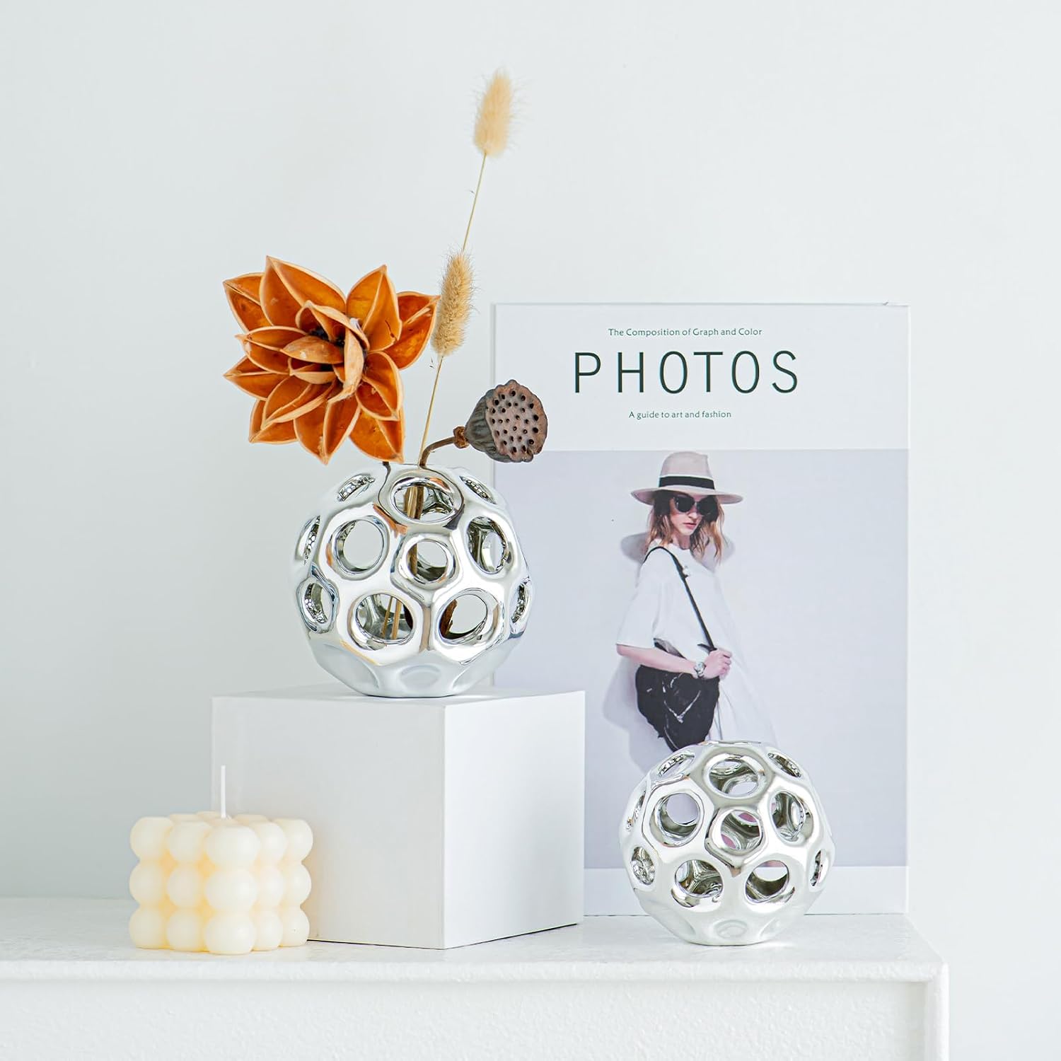 Modern Geometric Balls Centerpieces / Silver