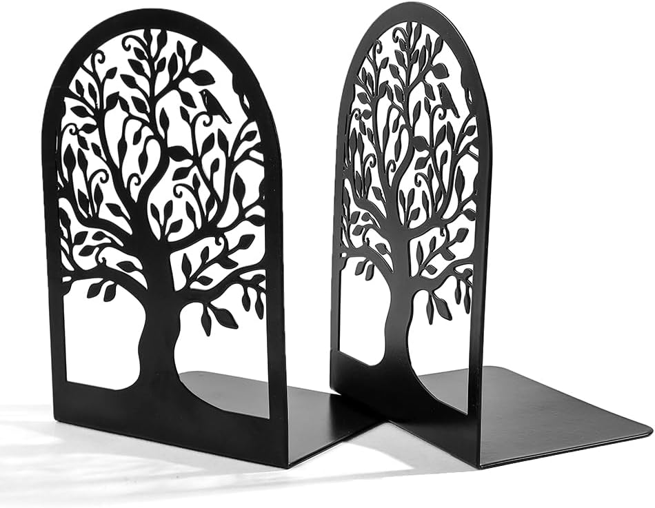 Tree of Life Metal Book Ends / 3 Pairs/ Style B / Black / Set of 6