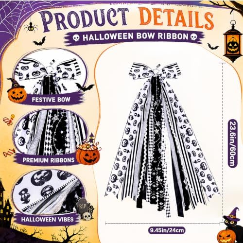 Halloween Bow Black Wreath Sash for Front Door Halloween Tree Decorations