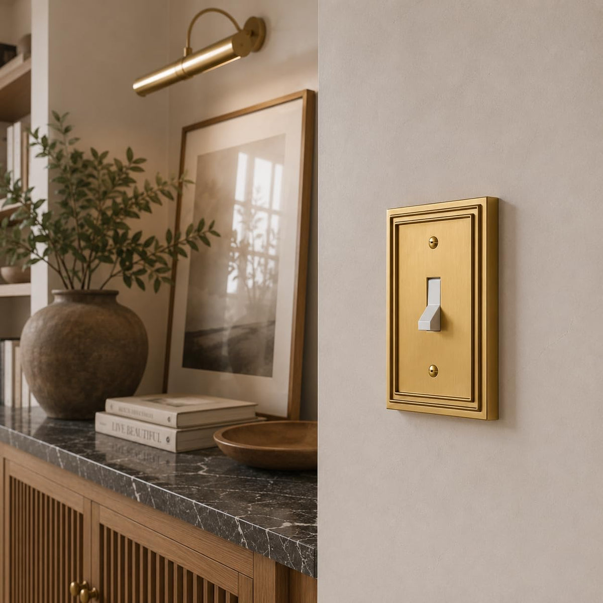 Rio Salto Gold Light Switch Cover Plate Toggle Flip Switch Decorative Wall Plate Brushed Brass Gold Metal Modern Wall