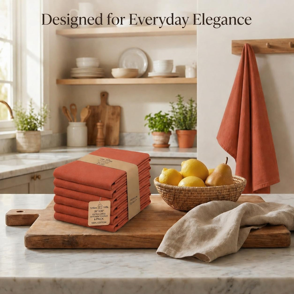 Urban Villa Kitchen Towels Cotton Dish Towels 20”x30” (Set of 6) Rust