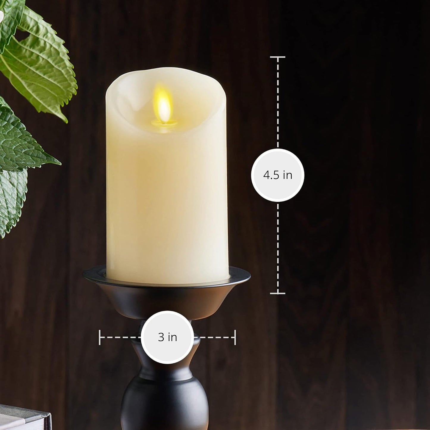 Luminara Flameless LED Battery Operated Ivory Pillar Candle, Flickering Realistic Moving Flame, 3" x 4.5" Luminous Real