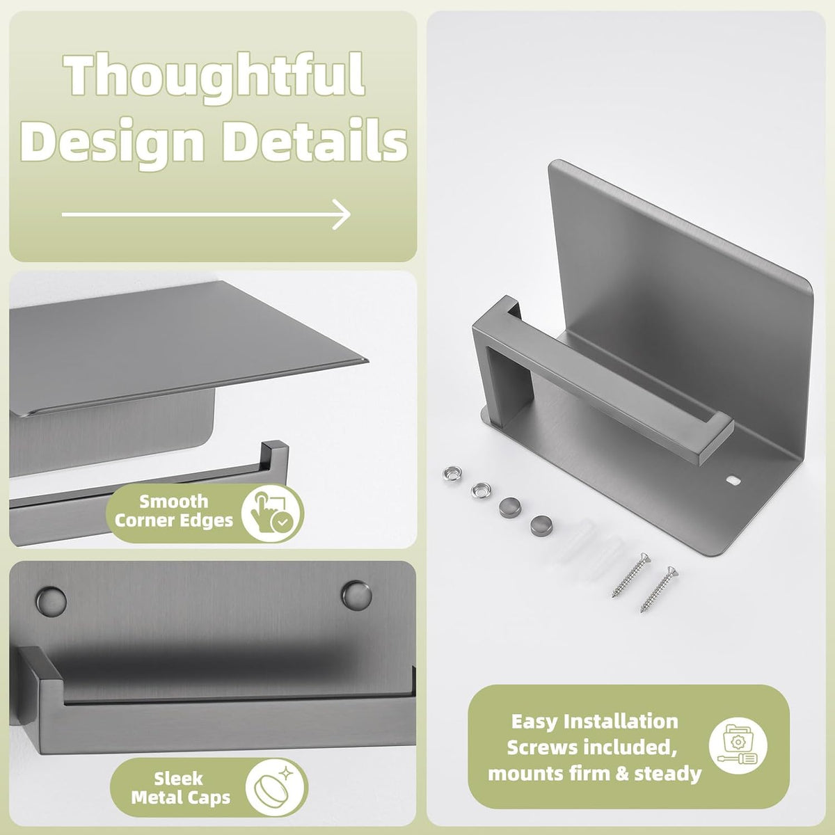 APLusee Toiler Paper Holder with Shelf, Gunmetal Gray, 304 Stainless Steel | Rust-resistant for Bathroom, Restroom
