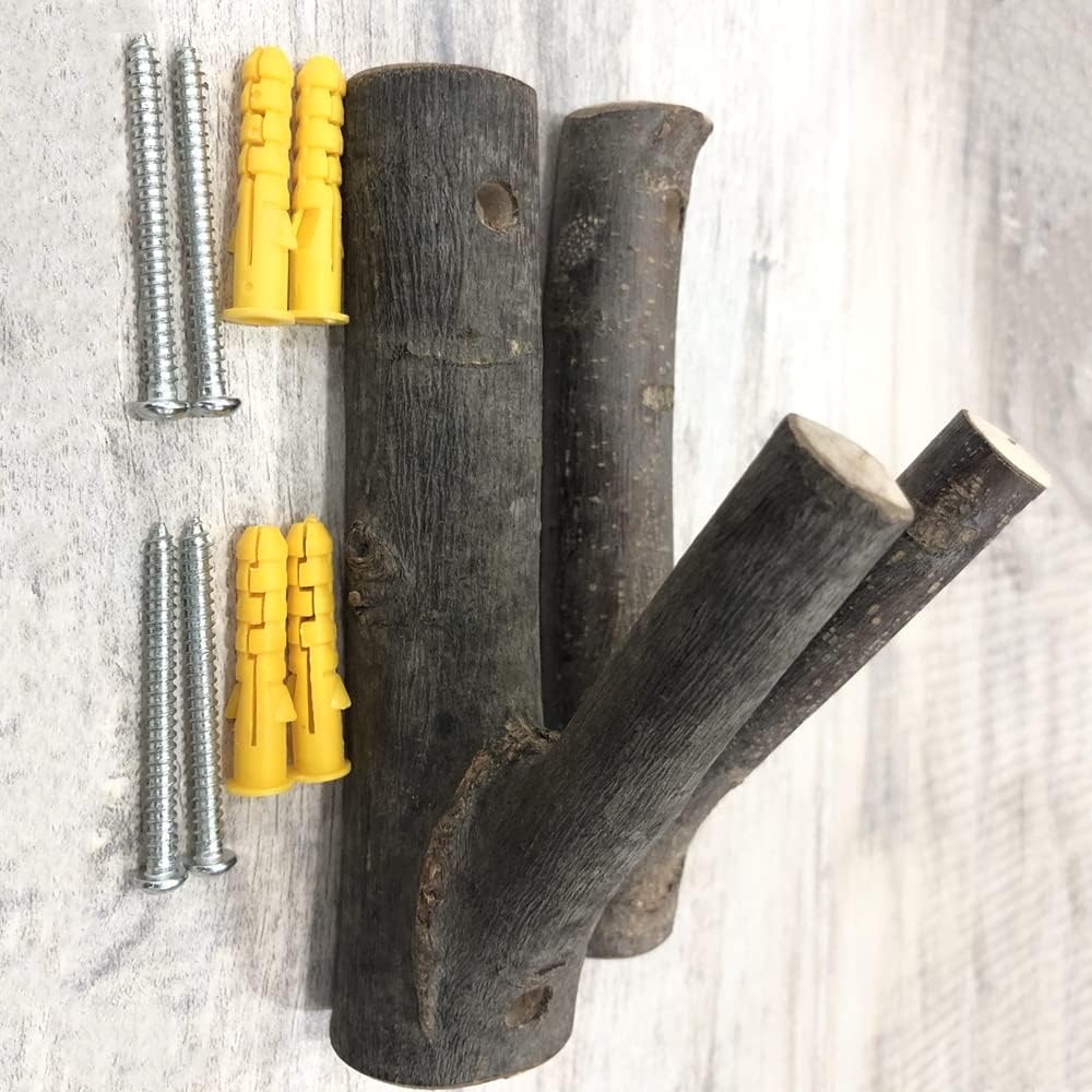 Real Wood Tree Branch Wall Hook / 2cm-3cm / with Bark / Set of 2