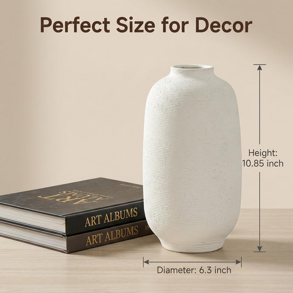 White Ceramic Flower Vase / 10.8"-cylinder / White-10.8"tall