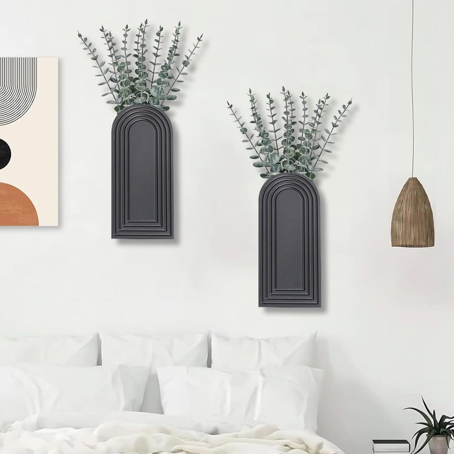 Wooden Wall Vase Set / Black / Set of 2