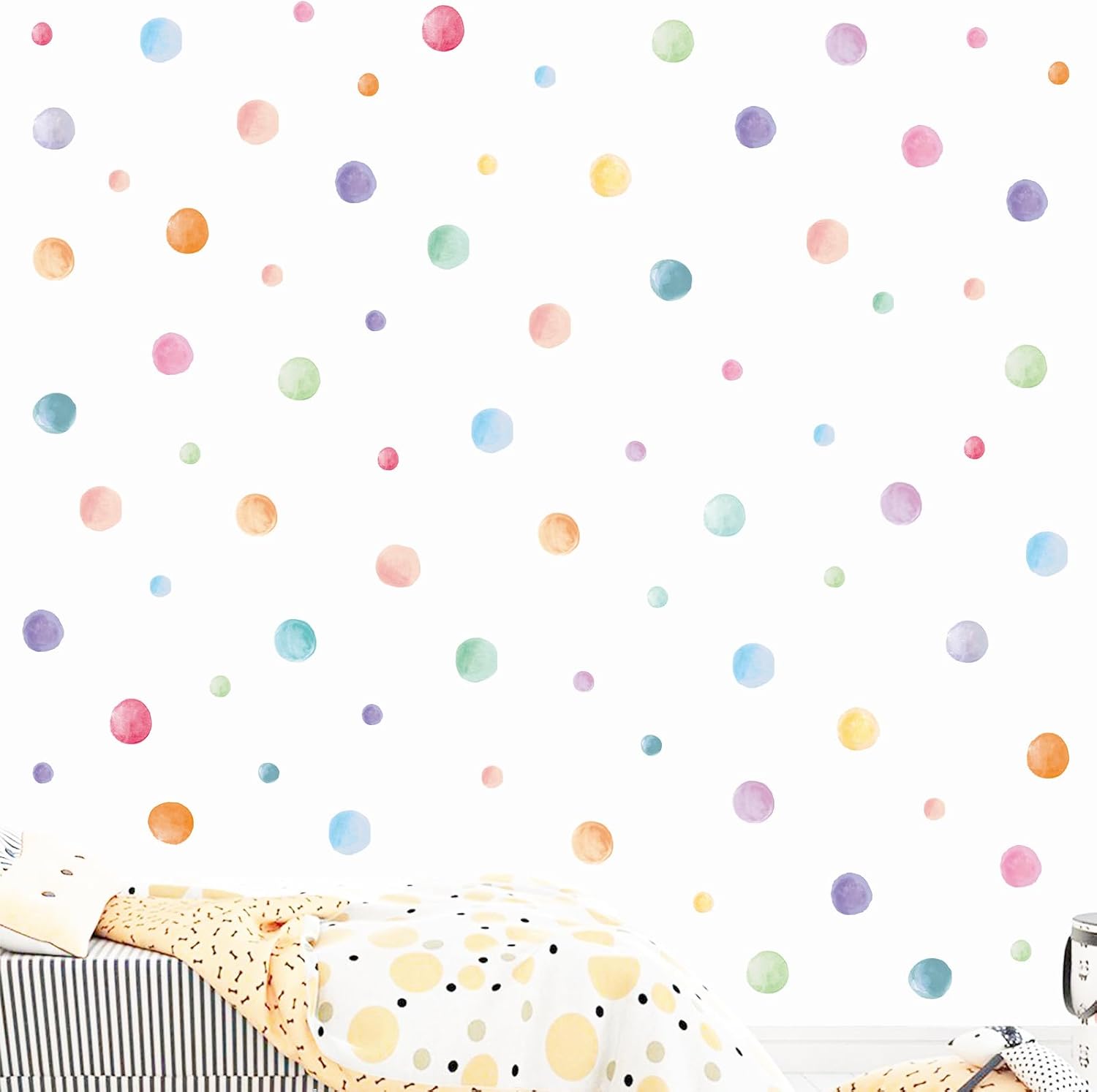 Peel and Stick Boho Rainbow Wall Stickers / Watercolor Polka Dots / Set of 201