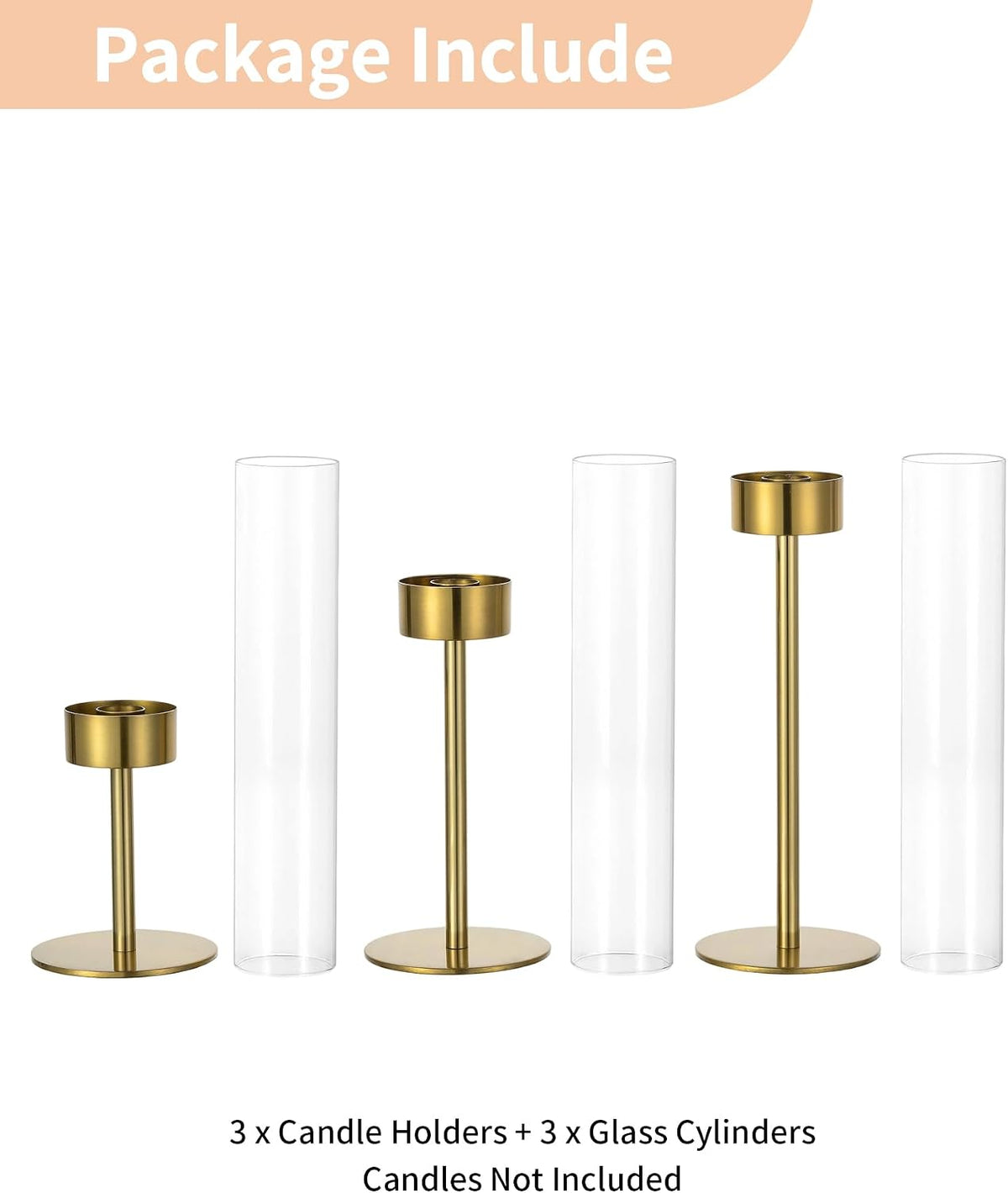 NUPTIO Candlestick Holders for Table Centerpiece, Set of 3 Gold Decor | Candle Sticks Holder with Clear Glass