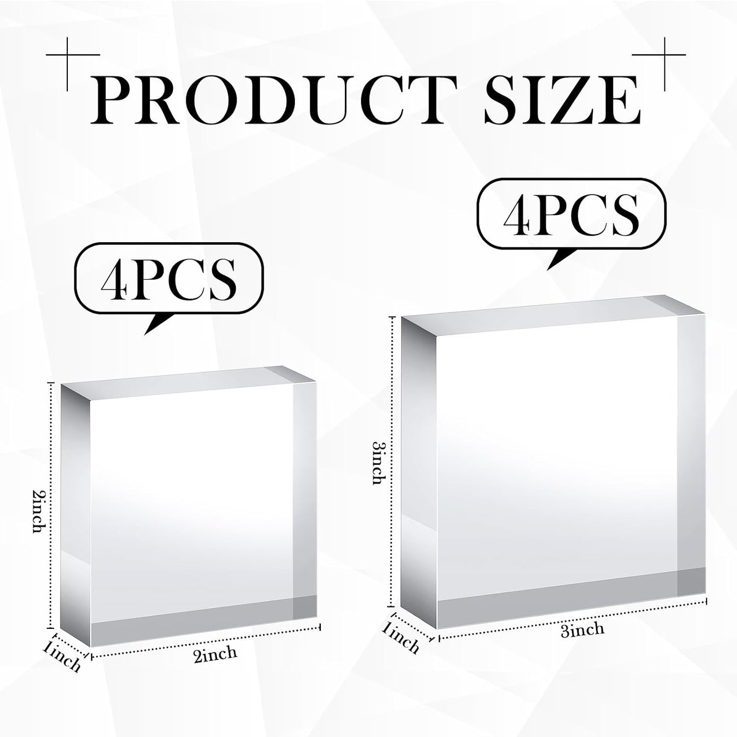 Acrylic Square Display Block Polished Cube Jewelry Stand Solid / 3 x 3 x 1 / Clear / Set of 8