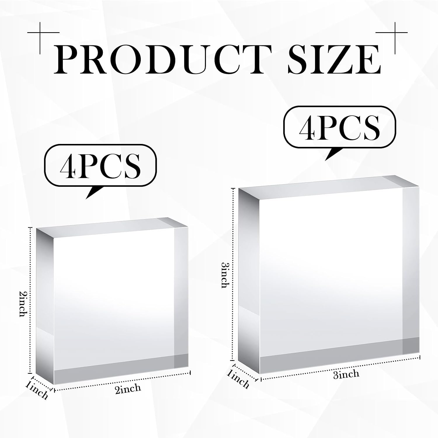 Acrylic Square Display Block Polished Cube Jewelry Stand Solid / 3 x 3 x 1 / Clear / Set of 8
