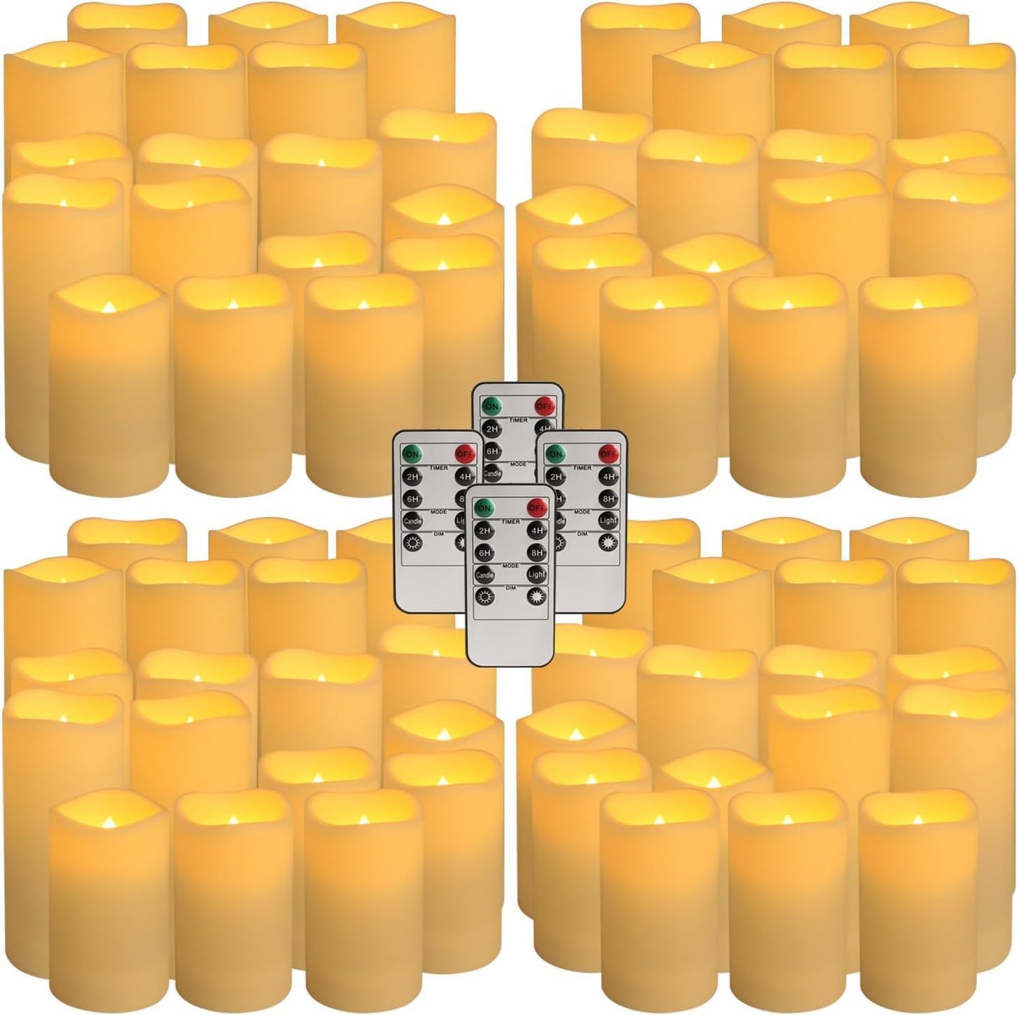 Set of 72 Flameless Led Battery Opeated (D2.2'' x H4''5''6'') Waterproof Outdoor Indoor Candles with 10-Key Remotes and