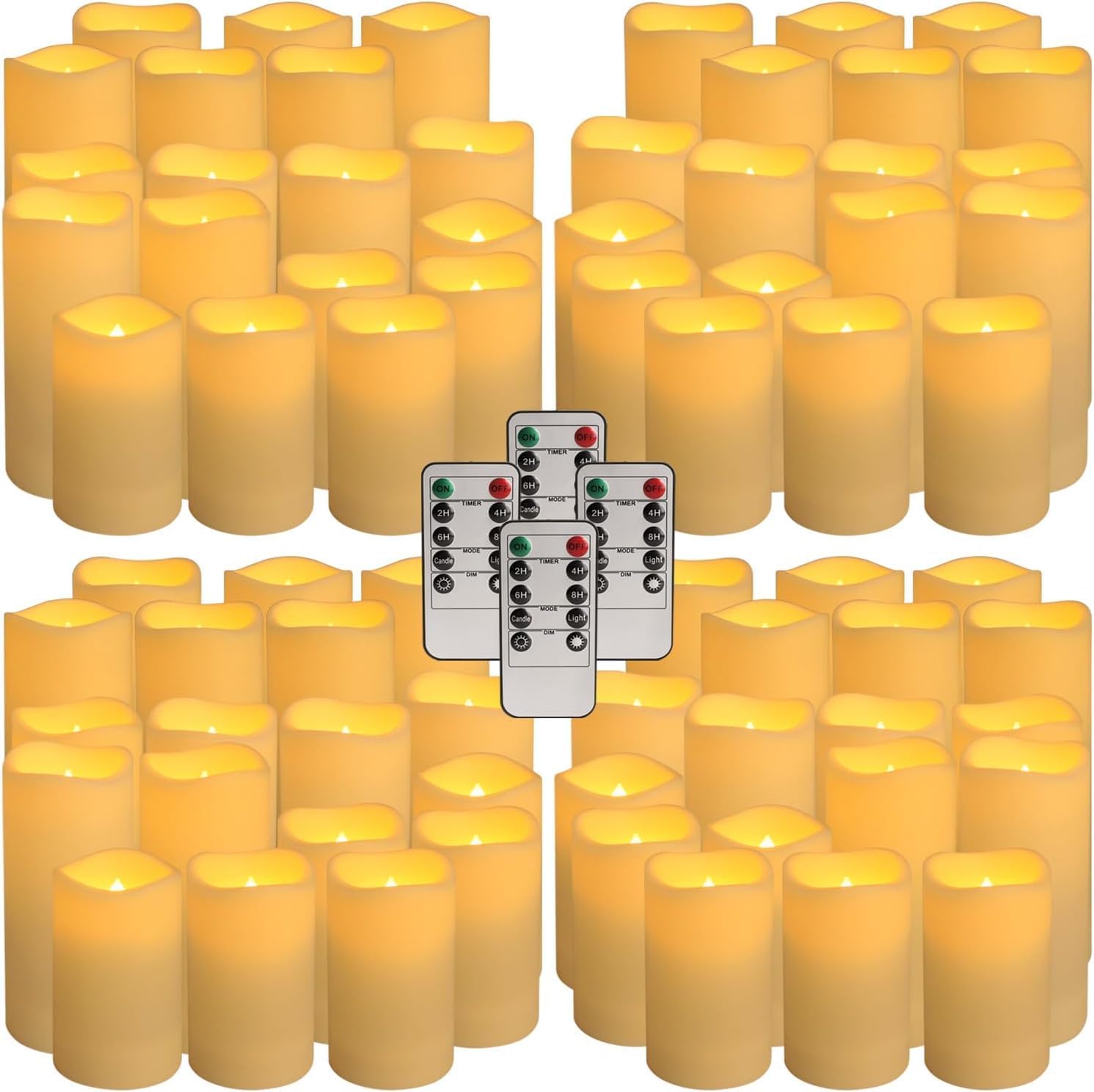 Set of 72 Flameless Led Battery Opeated (D2.2'' x H4''5''6'') Waterproof Outdoor Indoor Candles with 10-Key Remotes and