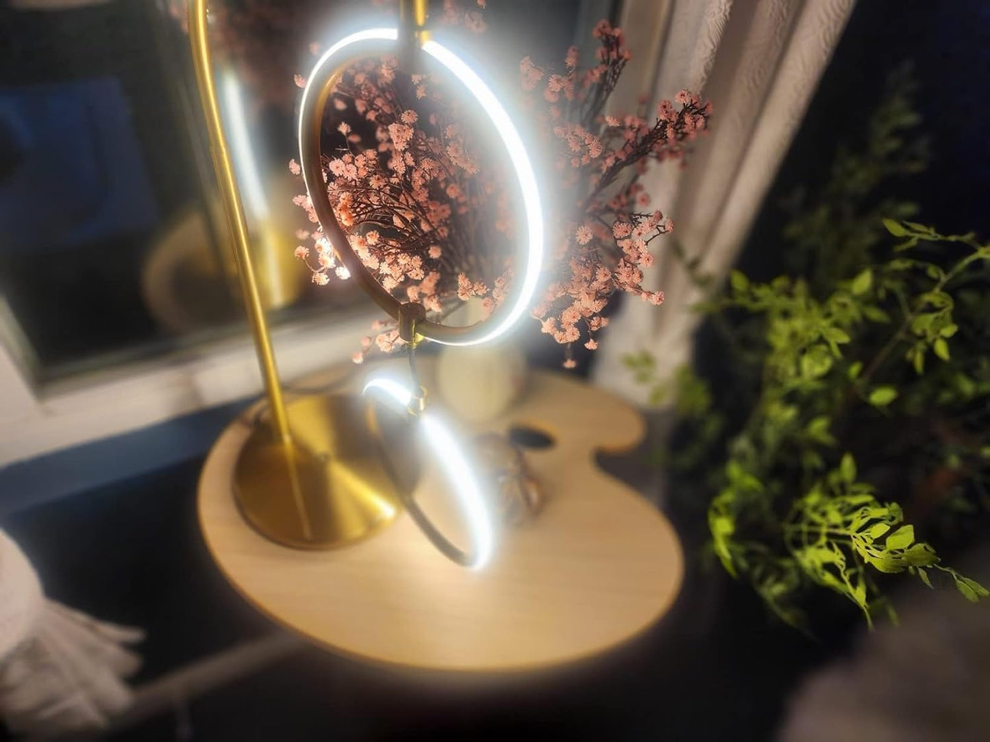 Brightech 2 Ring Lamp - 24" Dimmable LED Table Lamp with 2 Hanging Light Rings, Modern Arc Desk and Bedside Nightstand