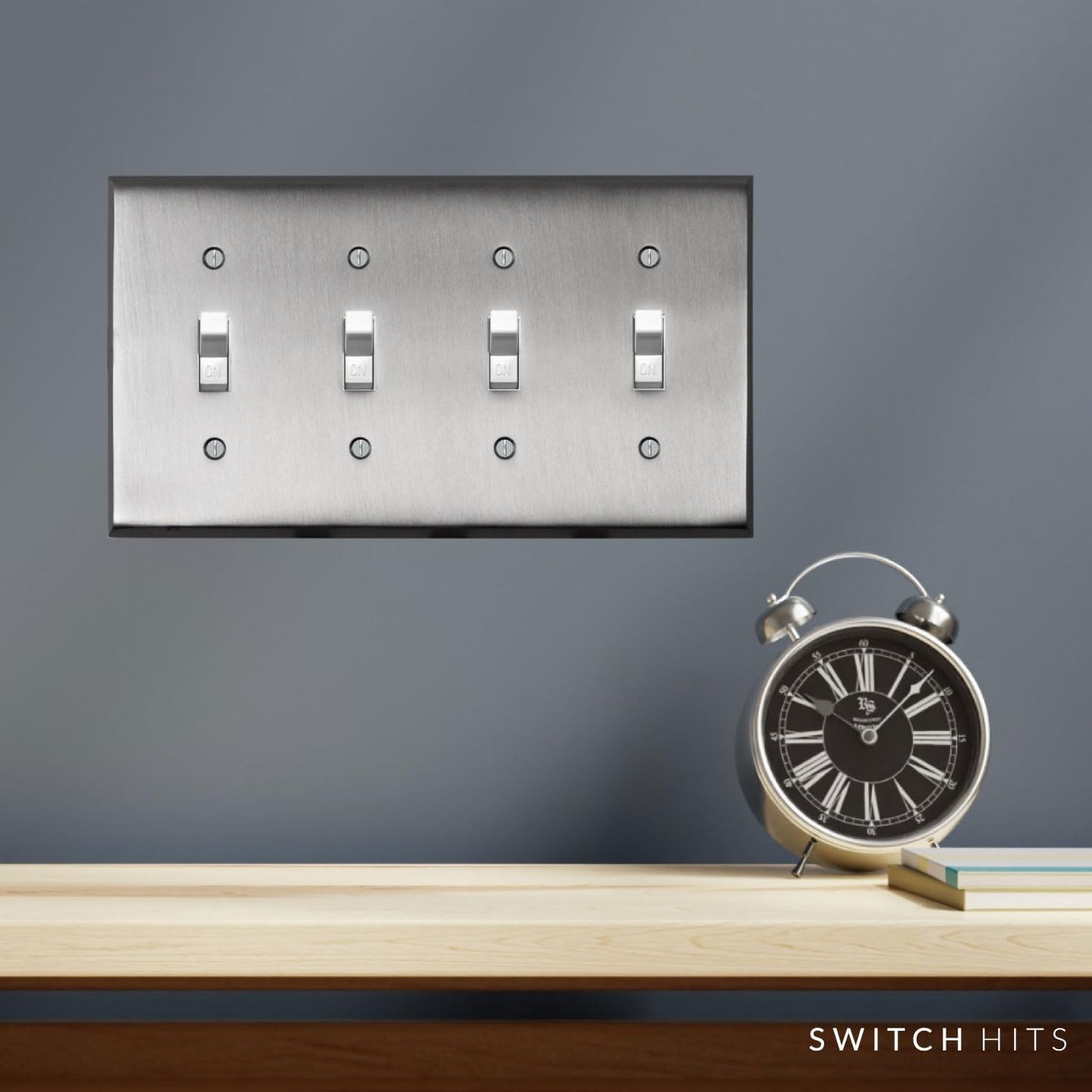 Satin Nickel Outlet Wall Plate | 4 Toggle | 8.25" x 4.5" | Hand-Polished Brass Construction | Electrical Switch Plate