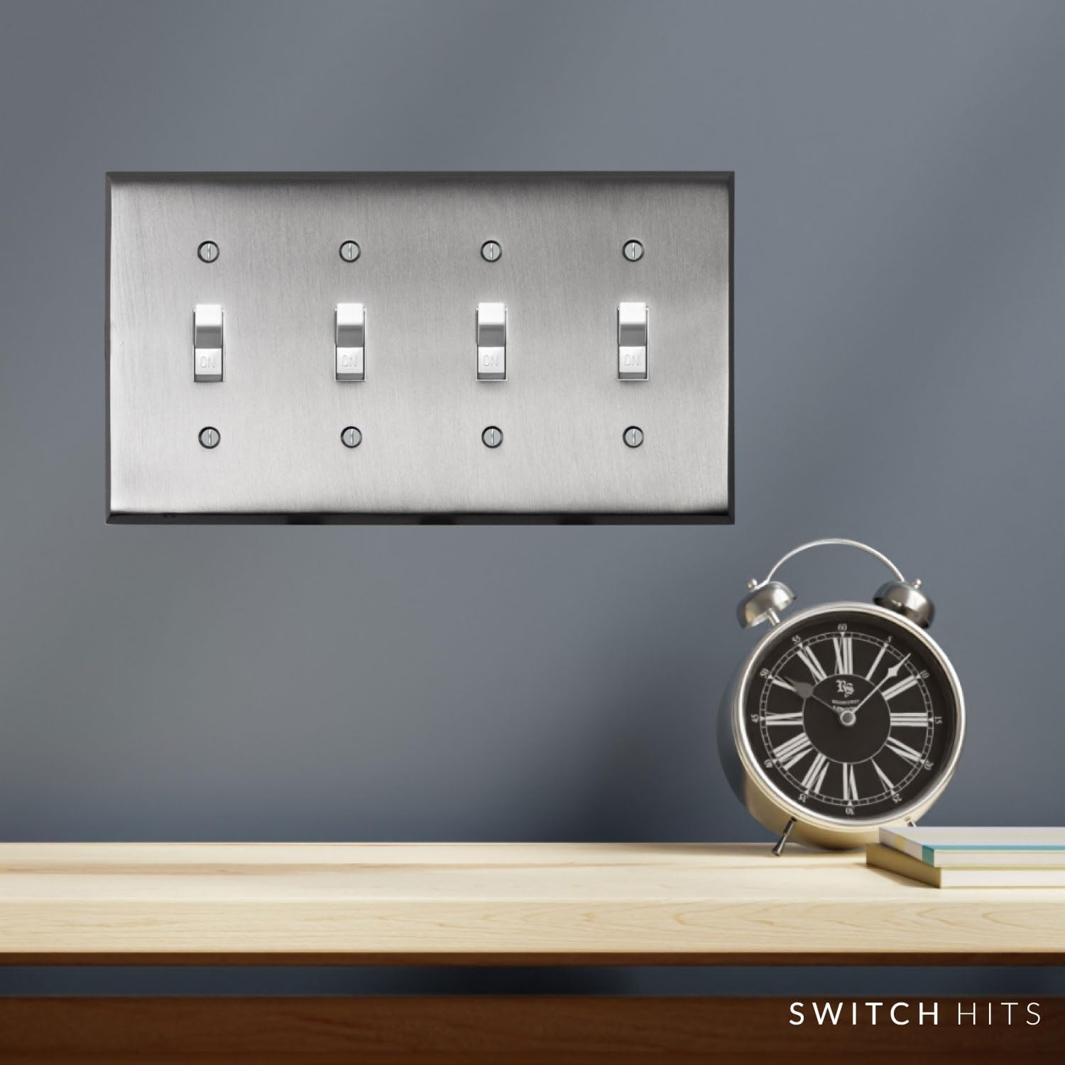 Satin Nickel Outlet Wall Plate | 4 Toggle | 8.25" x 4.5" | Hand-Polished Brass Construction | Electrical Switch Plate