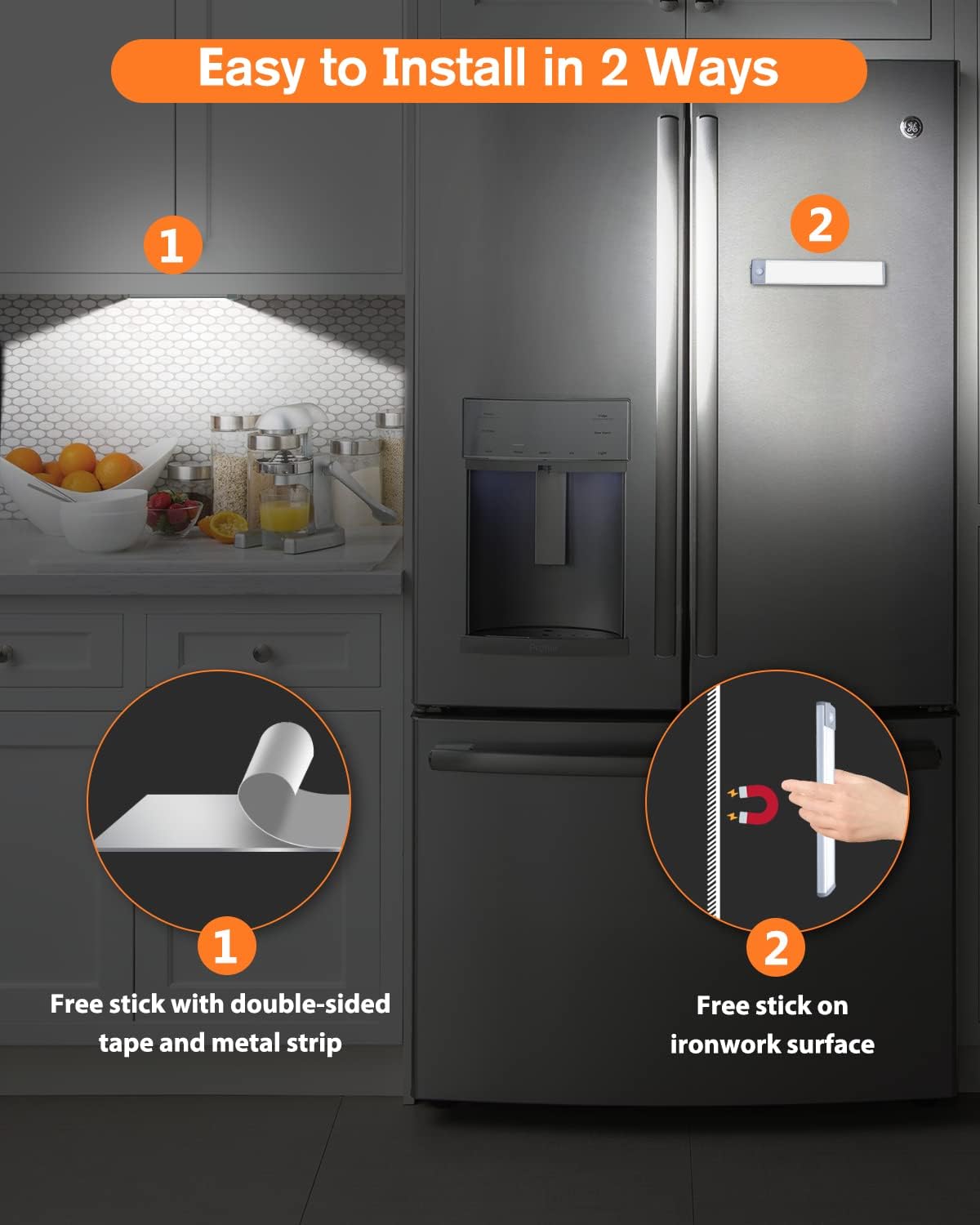 PRIORARE 30 LED Under Cabinet Lighting Motion Sensor Light Pure White 2Pack | Wireless Rechargeable Cabinet Lights