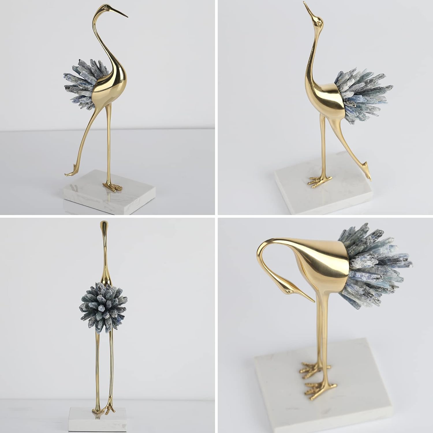 Brass Birds Statues Gold Home Decor Modern Crystal Decor Ornaments / C / Blue C