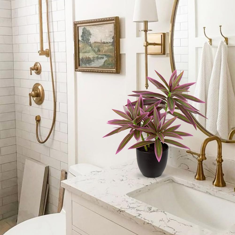 Faux Plants 16.1" Dracaena Artificial Plant Realistic Fake Plants in Pot Small Indoor Plants / Pink