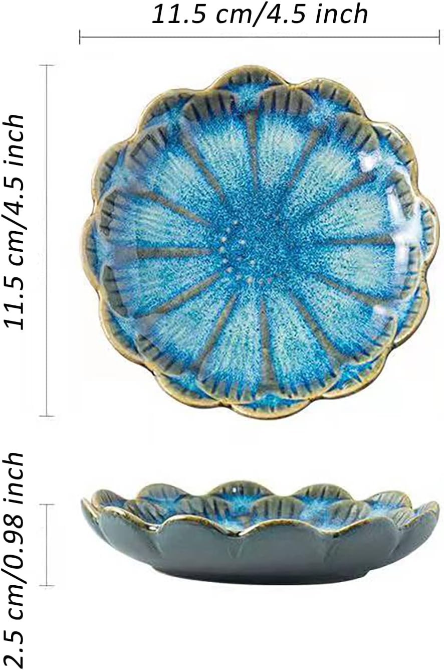 Ceramic and Green Flower Jewelry Tray / Blue / Set of 2
