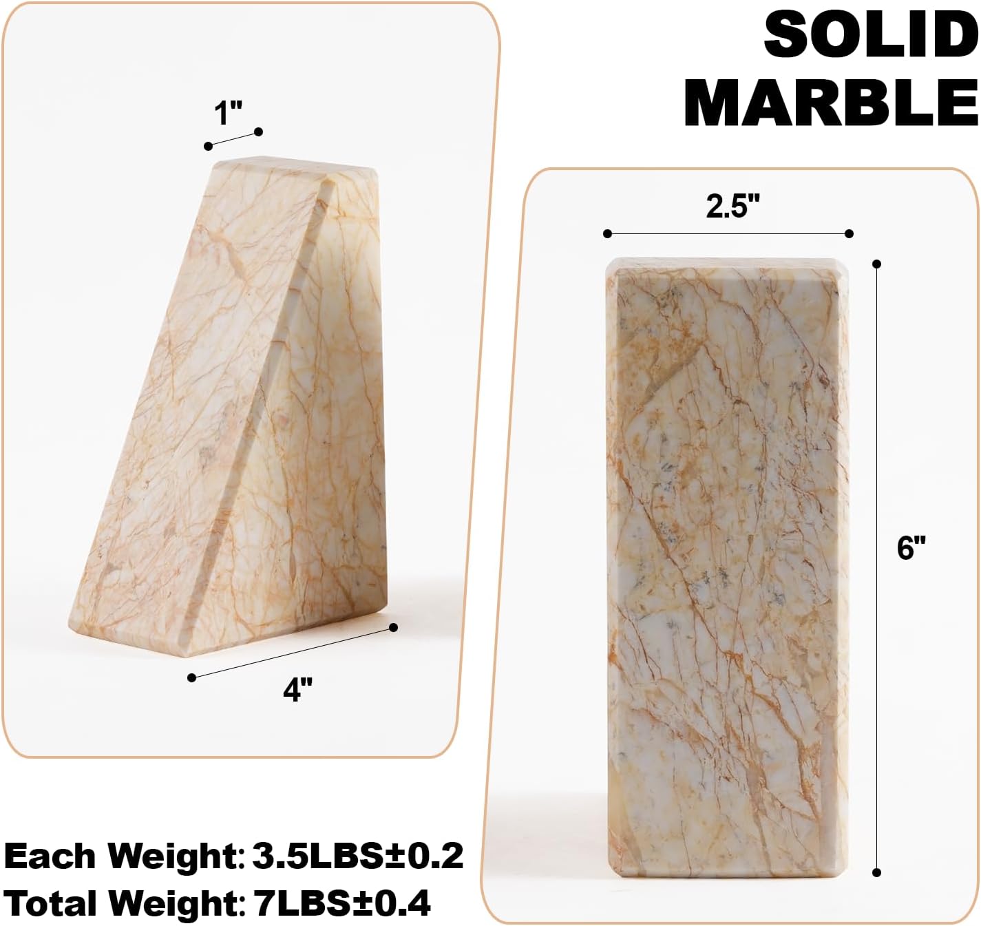 Marble Bookends / Natural Decorative Bookend / Turkey-cream Color