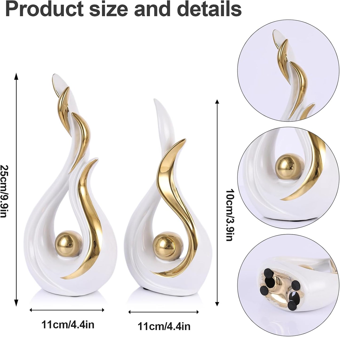 Modern Figurines / Abstract Flame Ceramic Sculpture Set / White Gold / Set of 2