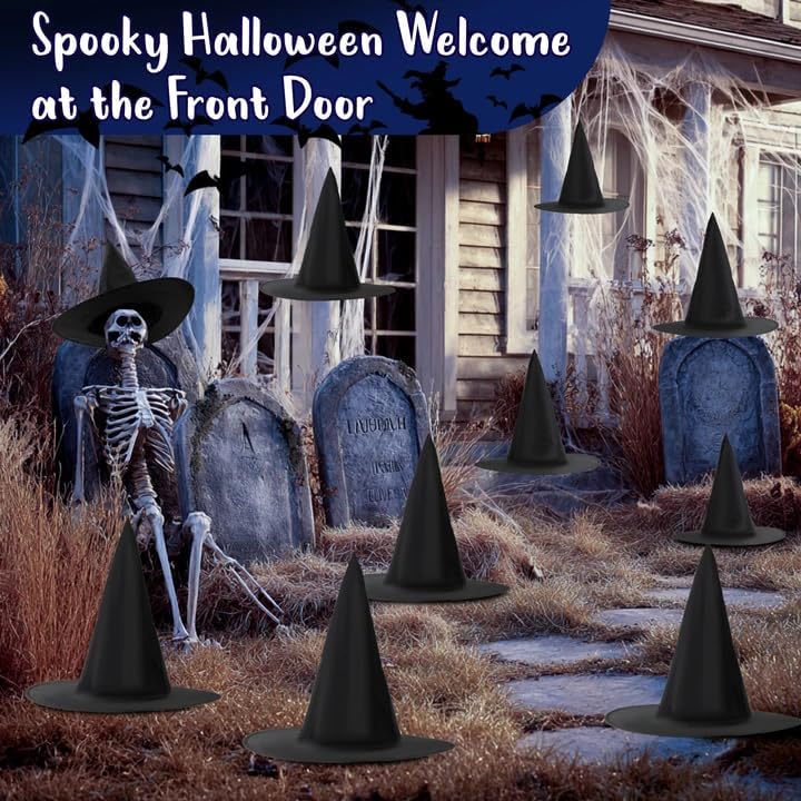 RAINFLOW Halloween Witch Hats - Black Hanging Witch Hats for Porch Decor