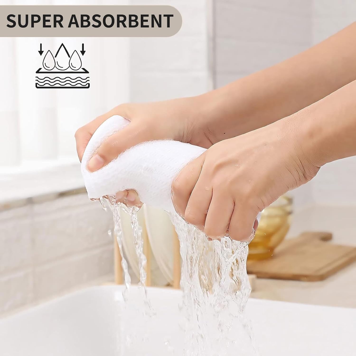 Kitinjoy 100% Cotton Waffle 12-Pack Kitchen Towels, 13" x 28", White | Super Soft, Ultra-Absorbent, Fast Drying
