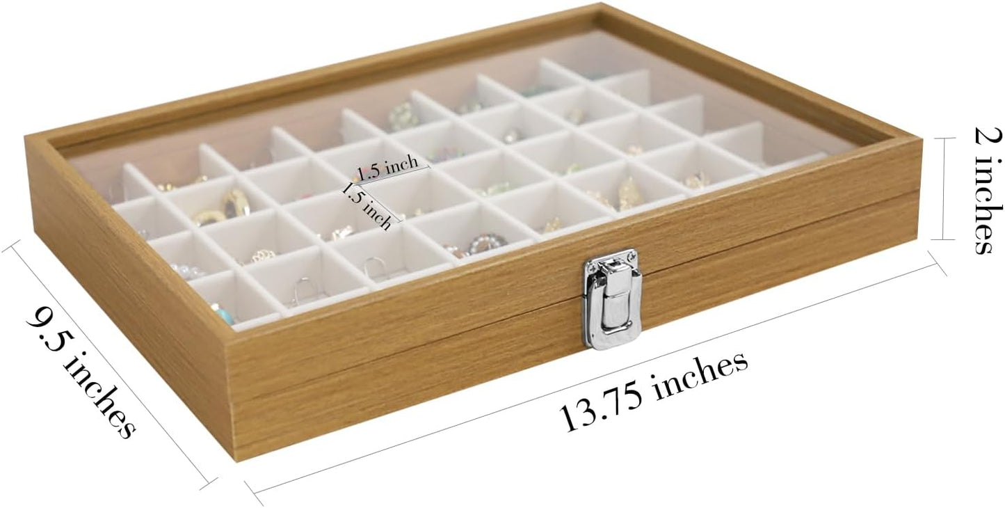 40 Grid Wood Jewelry Organizer / Beige / Set of 40