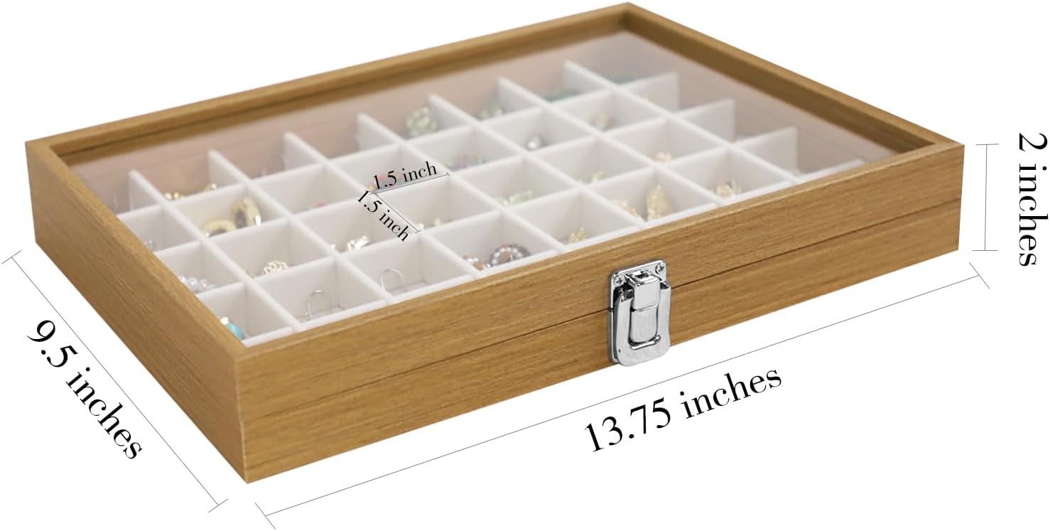 40 Grid Wood Jewelry Organizer / Beige / Set of 40