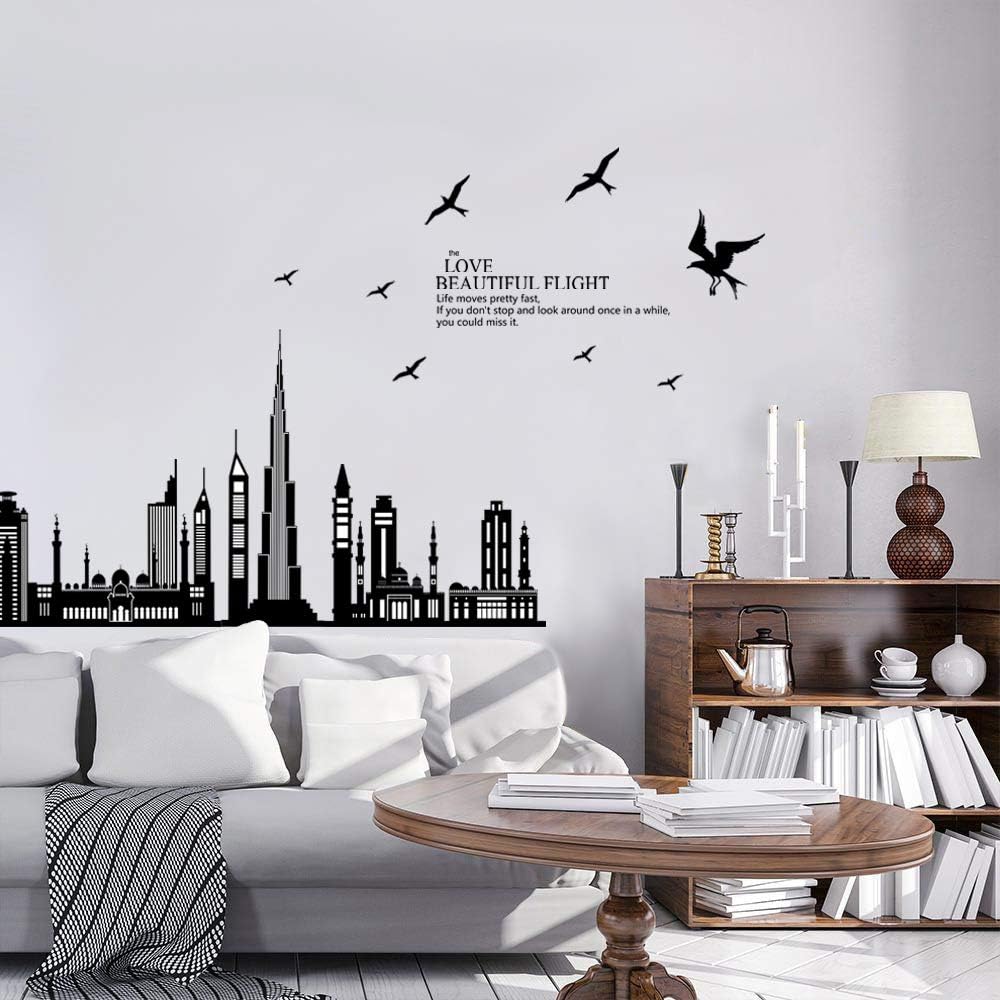 ® City Silhouette Cityscape Skyscraper Wall Sticker Living Room Bedroom Removable Wall / Black