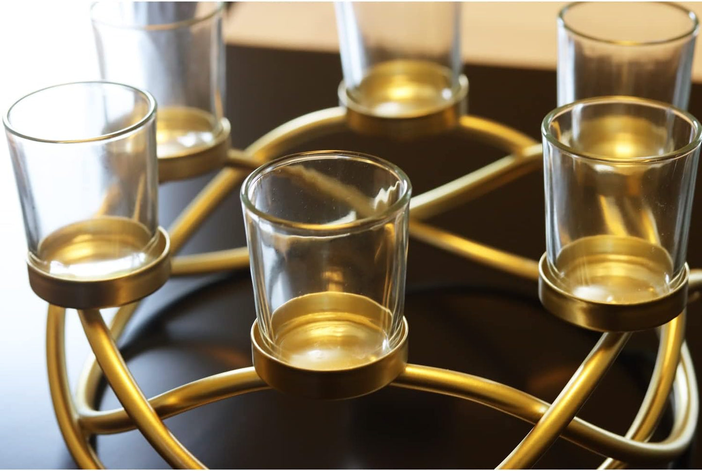 Centerpieces for Table Decor, Tealight Candle Holder, Gold/Clear | Wedding Event & Ramadan Decor, Round Patio Umbrella