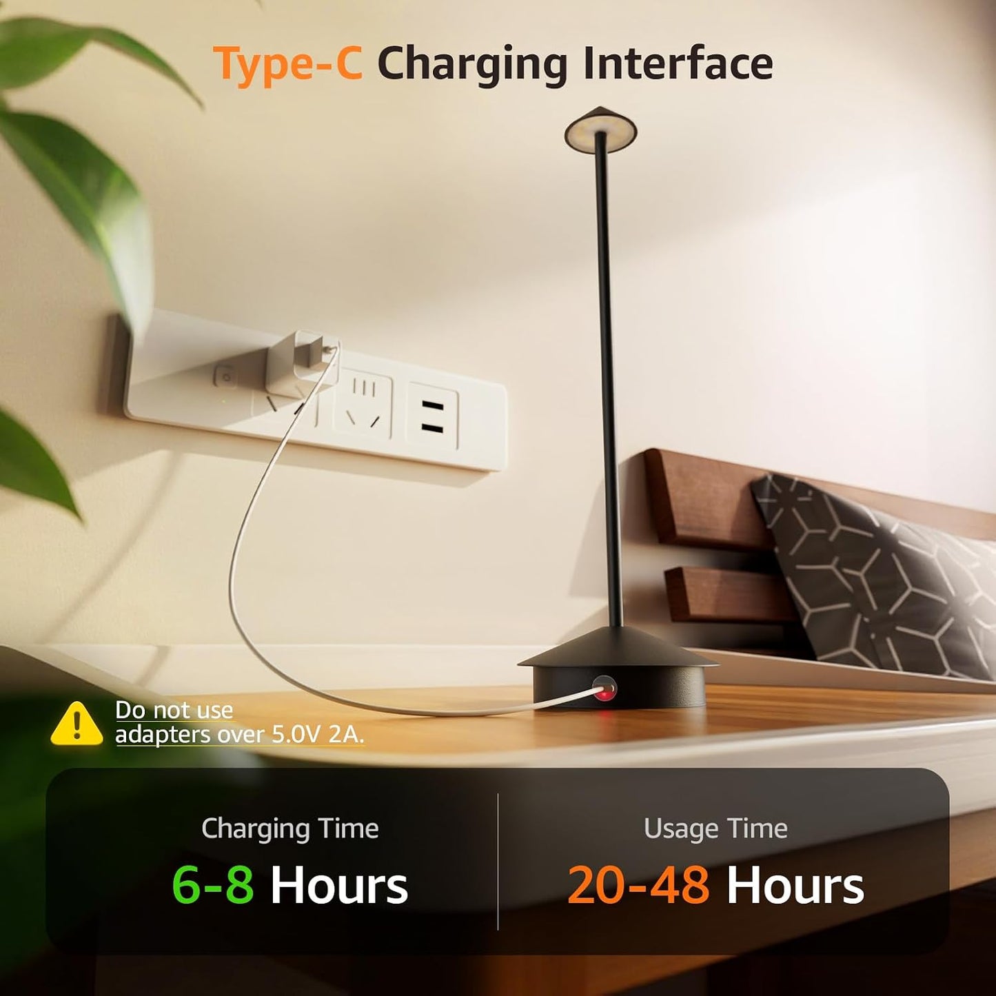 Cordless LED Table Lamps,Portable Battery Desk Lamp,2 Pack,Black | 6000mAh Rechargeable,3000K/4500K/6000K Touch