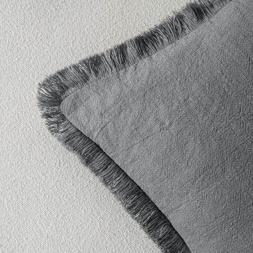 MIULEE Boho Linen Fringe Decorative Throw Pillow Covers Grey 18x18