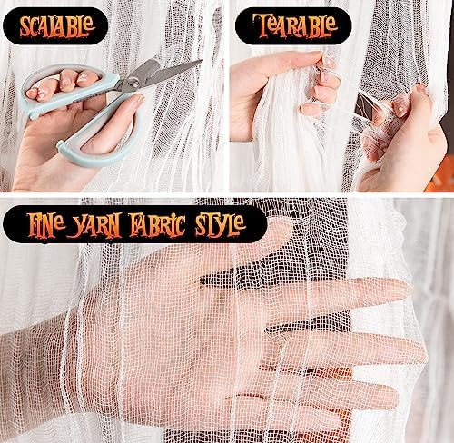 400" x 85" Halloween Creepy Cloth - Large Size Spooky Fabric - Scary Gauze Blood Creepy Cloth for Haunted House, Party, Yard, Wall, Doorway, Outdoors Decoration (White)