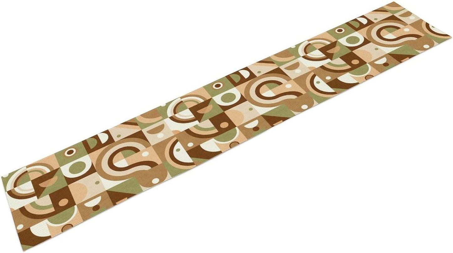 Mid Century Kitchen Table Runner,Abstract Aesthetic Geometric Mid Century Retro Modern Patterns Printed Linen Table