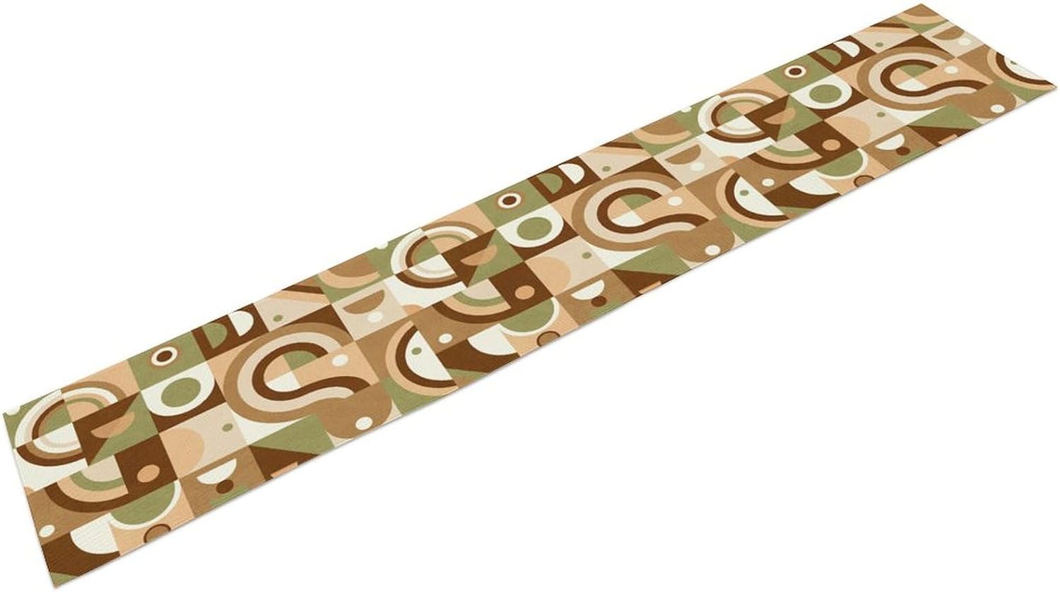 Mid Century Kitchen Table Runner,Abstract Aesthetic Geometric Mid Century Retro Modern Patterns Printed Linen Table